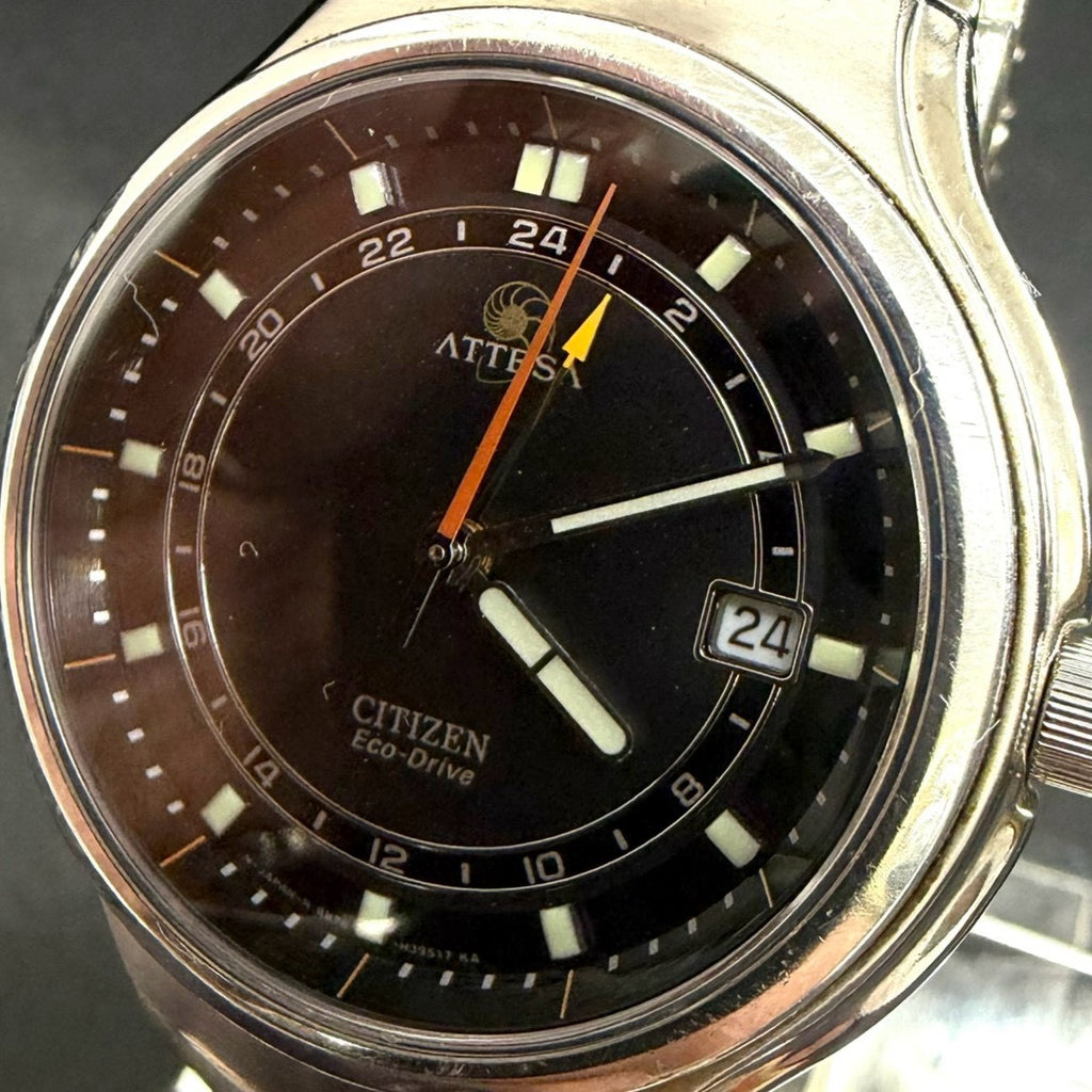 CITIZEN ATTESA B876-H21211 TA Eco-Drive Titanium Dual Time Black Dial Vintage Watch