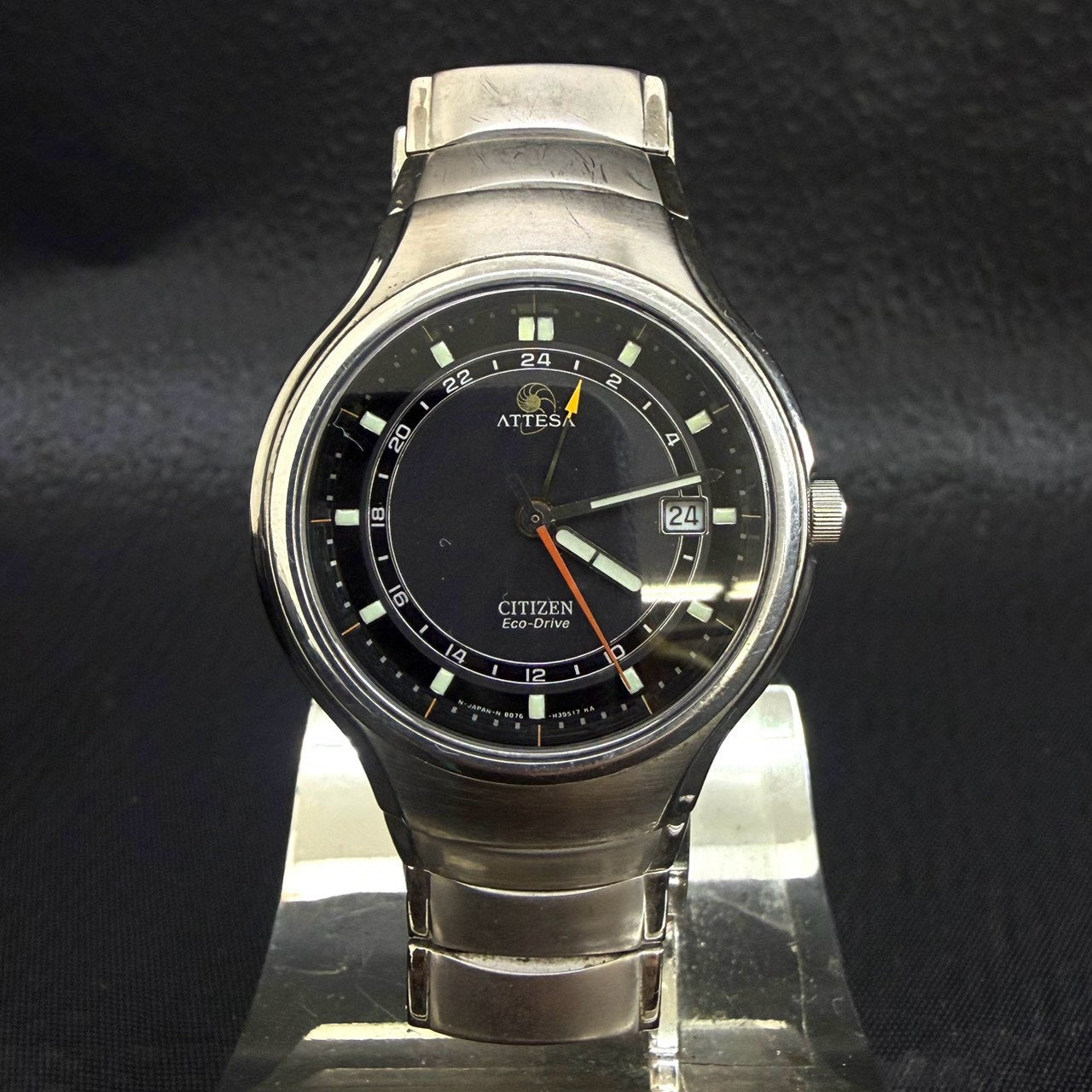 CITIZEN ATTESA B876-H21211 TA Eco-Drive Titanium Dual Time Black Dial Vintage Watch