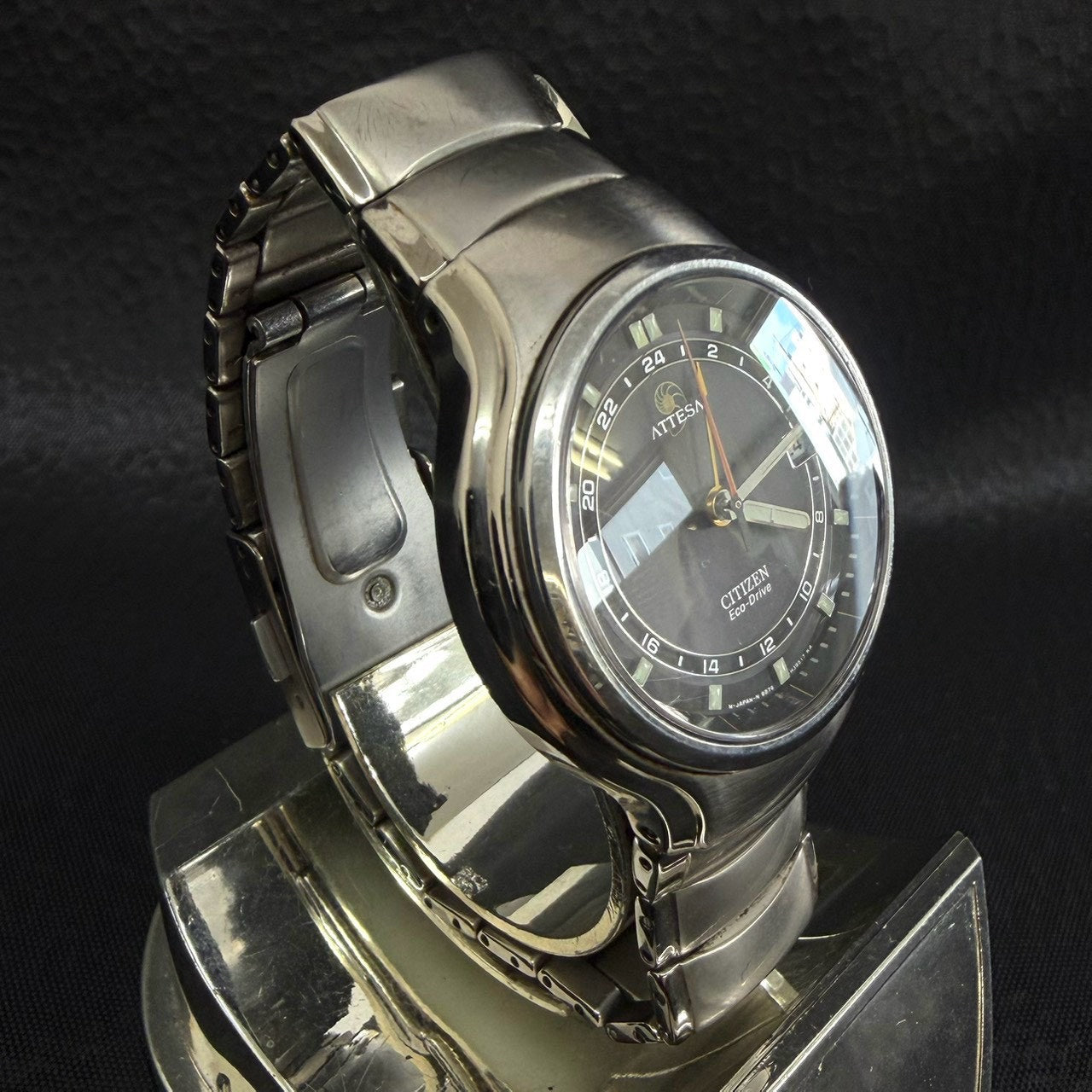 CITIZEN ATTESA B876-H21211 TA Eco-Drive Titanium Dual Time Black Dial Vintage Watch