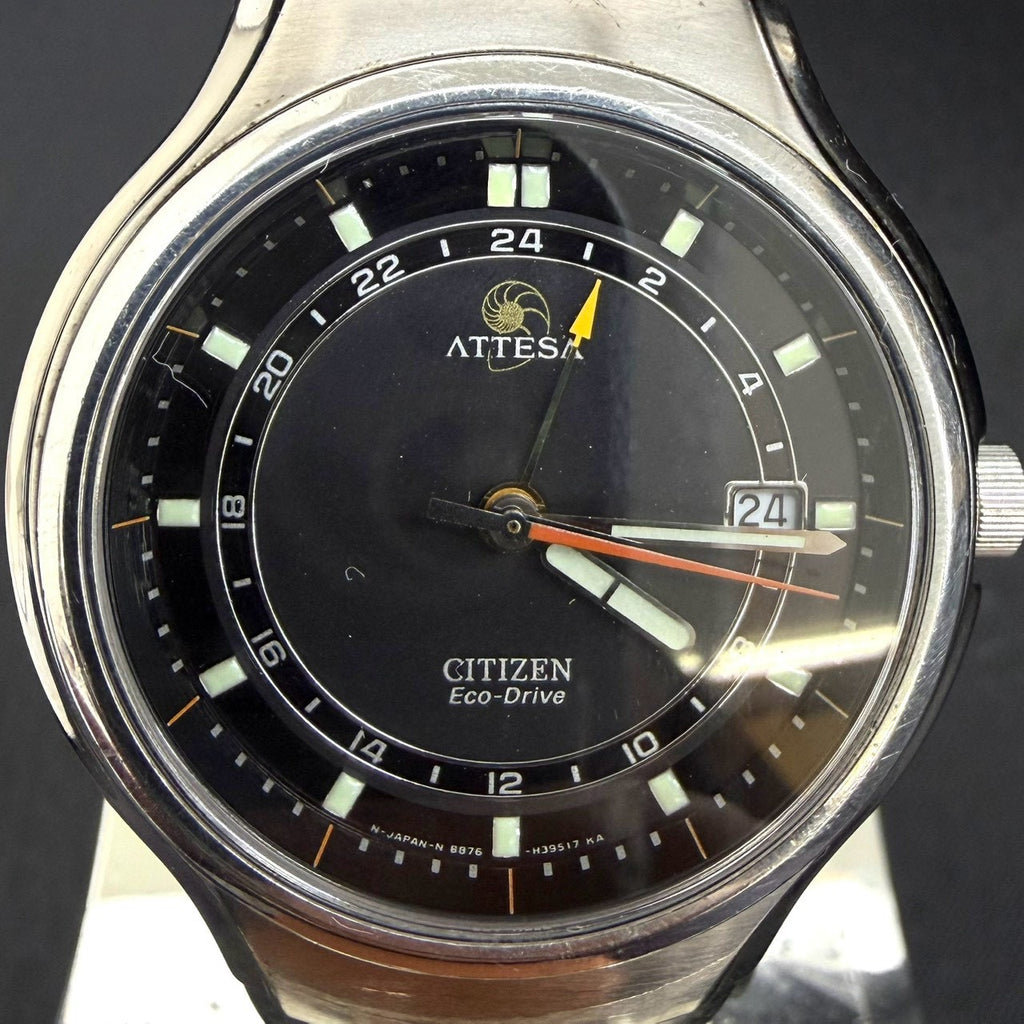 CITIZEN ATTESA B876-H21211 TA Eco-Drive Titanium Dual Time Black Dial Vintage Watch