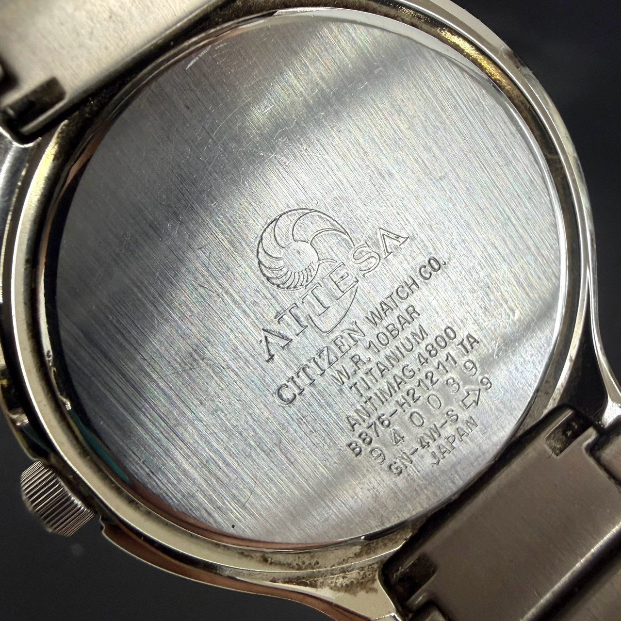 CITIZEN ATTESA B876-H21211 TA Eco-Drive Titanium Dual Time Black Dial Vintage Watch